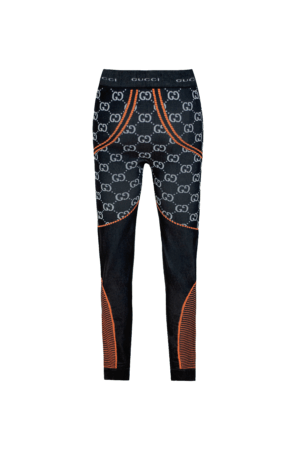 GUCCI Stretch Leggings GG Jacquard Black-Orange Größe L – Bild 2