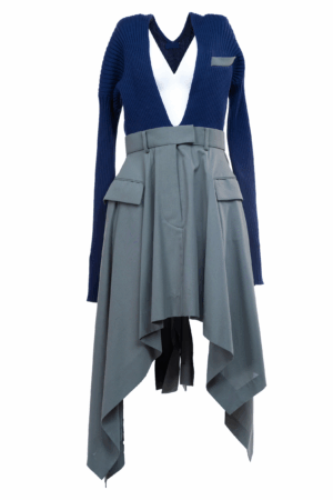 SACAI Damen Stoff Kleid Navy-Khaki – Größe S: Die Kunst der Demontage