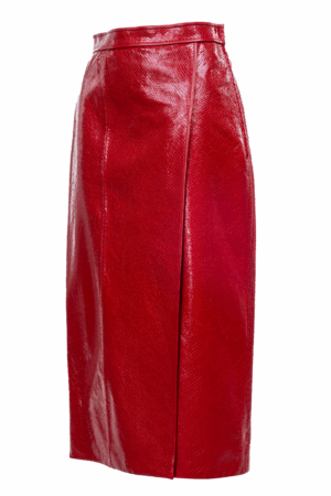 Gucci roter Kroko-Lederrock Midi S – Bild 2