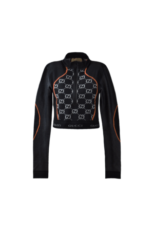 GUCCI Stretch Shirt GG Jacquard Black-Orange Größe L