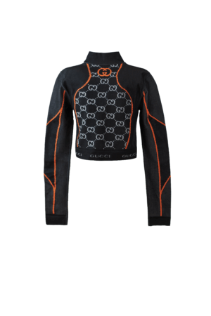 GUCCI Stretch Shirt GG Jacquard Black-Orange Größe L – Bild 2