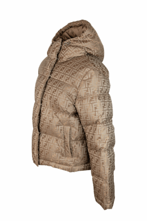 FENDI Damen Pufferjacke Camel FF Print mit Kapuze – Bild 2