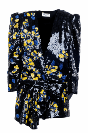 SAINT LAURENT Pailletten Overall S: Floraler Couture-Jumpsuit - Outlet