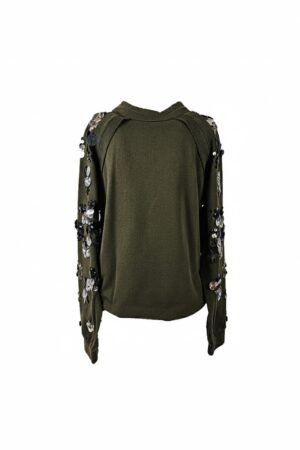 LANVIN Pailletten-Sweatshirt XS: Handgefertigte Broderie auf Khaki-Jersey – Outlet – Bild 2