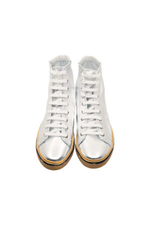 SAINT LAURENT Leder Mid-Top Sneakers Silber 43 – Bild 2