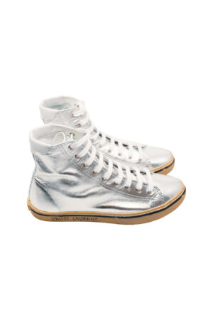 SAINT LAURENT Leder Sneakers Silber 43 Lammleder Mid-Top