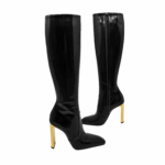 YSL Auteuil Boots Goldabsatz Glanzleder Gr 38 Pre-Owned